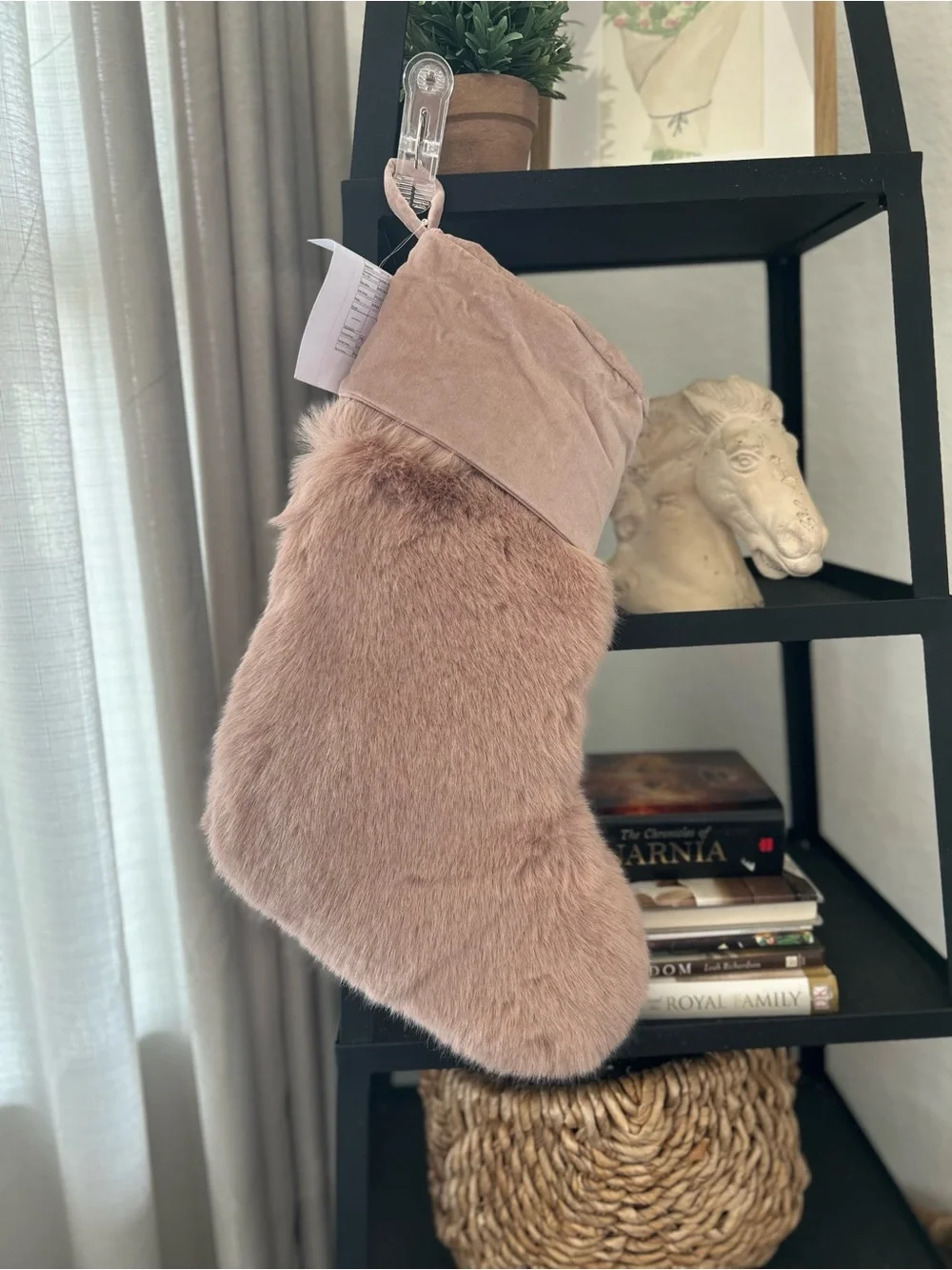 NWOT Pottery Barn Faux Fur Mink Stockings in Rosewood